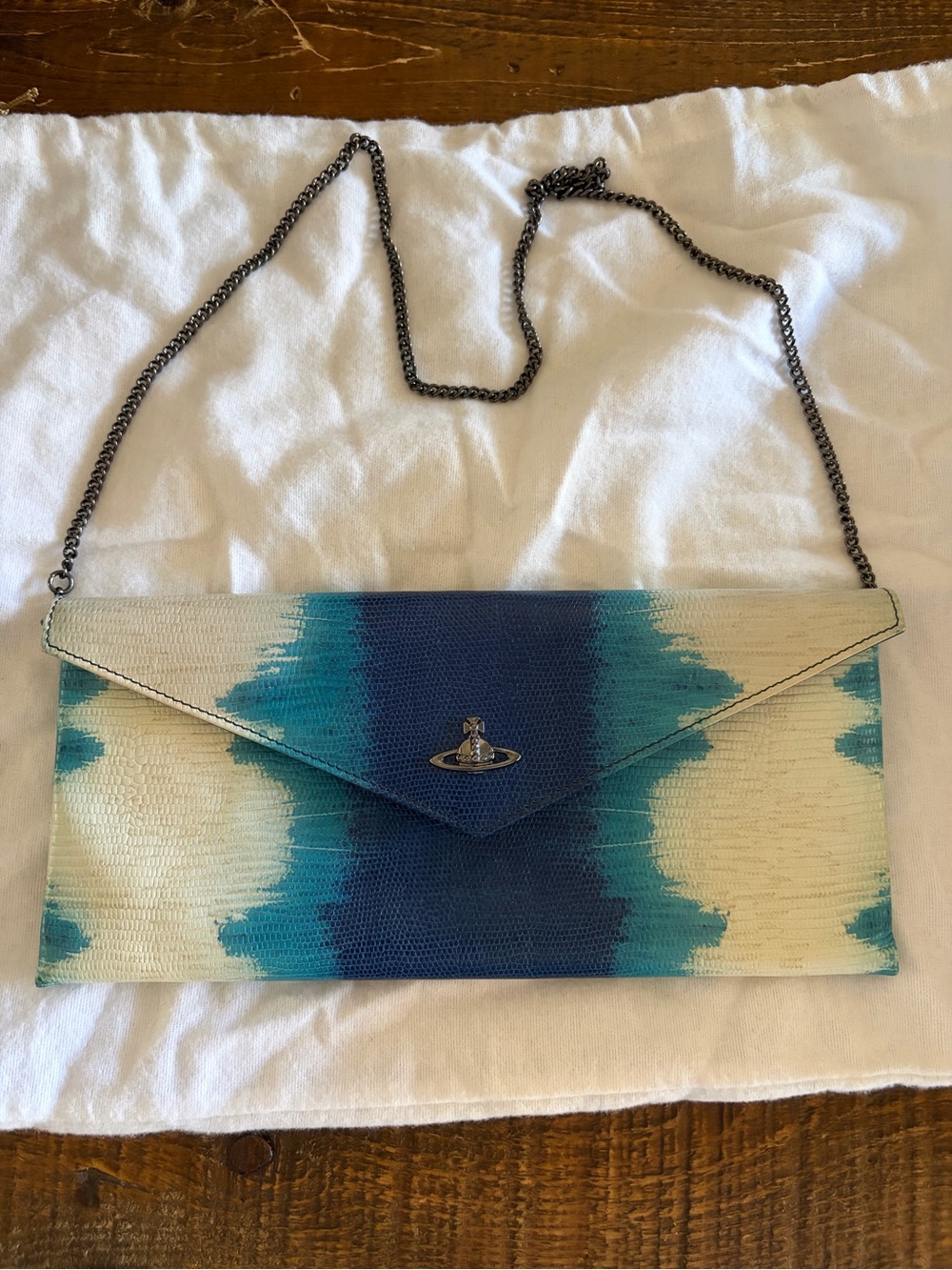 Vivienne Westwood Blue Teal Ombre Envelope Chain Clutch